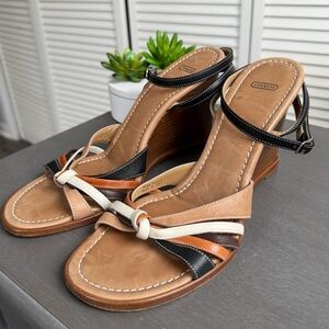 Coach Trista Tri Color Leather Strappy Wedge Sandal